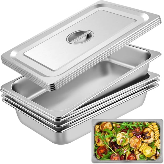 4 Pack Steam Table Pans 20.9 x 12.8 x 3.9 Inch Deep Steam Table Pan Full Size 13L Deep Food Container Stainless Steel Oven Tray Hotel Pans Anti-Jam Steam Table Food Pan