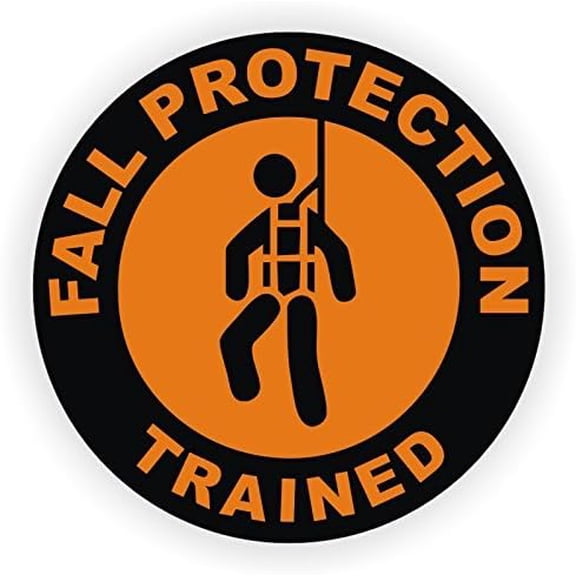 4 Pack - StickerDad Fall Protection Trained - Printed Hard Hat Helmet Decal - (size: 2" color: BLACK/ORANGE)- Hard Hat, Helmet, Windows, Walls, Bumpers, Laptop, Lockers, etc.