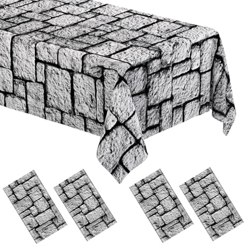 4 Pack Stone Wall Tablecloths, Medieval Brick Stone Plastic Table Cover Decoration for Halloween Birthday Party Supplies Medieval Castle Knight Themed