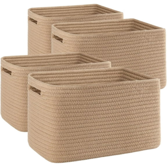4 Pack Storage Baskets for Organizing, Woven Baskets for Shelves - Perfect for Toys, Books, Towels, and Clothes, Durable Gift Basket Bins Toy Storage, 12.7''L x9''W x7.8''H, Jute