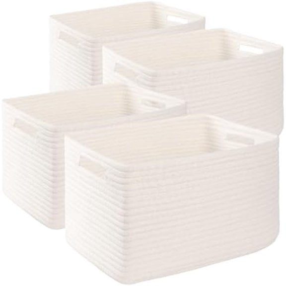 4 Pack Storage Baskets for Organizing, Woven Baskets for Shelves - Perfect for Toys, Books, Towels, and Clothes, Durable Gift Basket Bins Toy Storage, 15.7''Lx11.8''Wx7.8''H, White