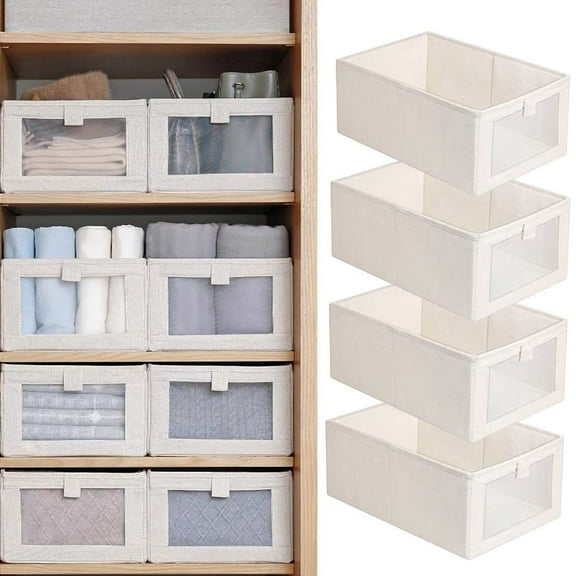 4 Pack Storage Bins, Containers for Organizing Clothing, Jeans,Closet - Closet Organizers and Beige