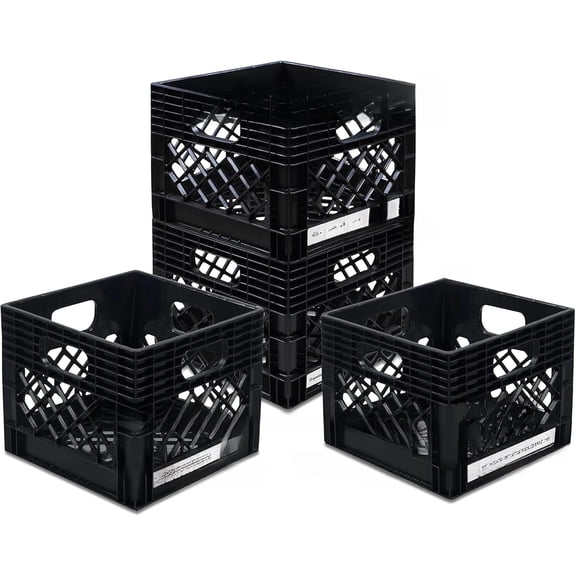 4 Pack Storage Milk Crate, Heavy-Duty Versatile Box, Black