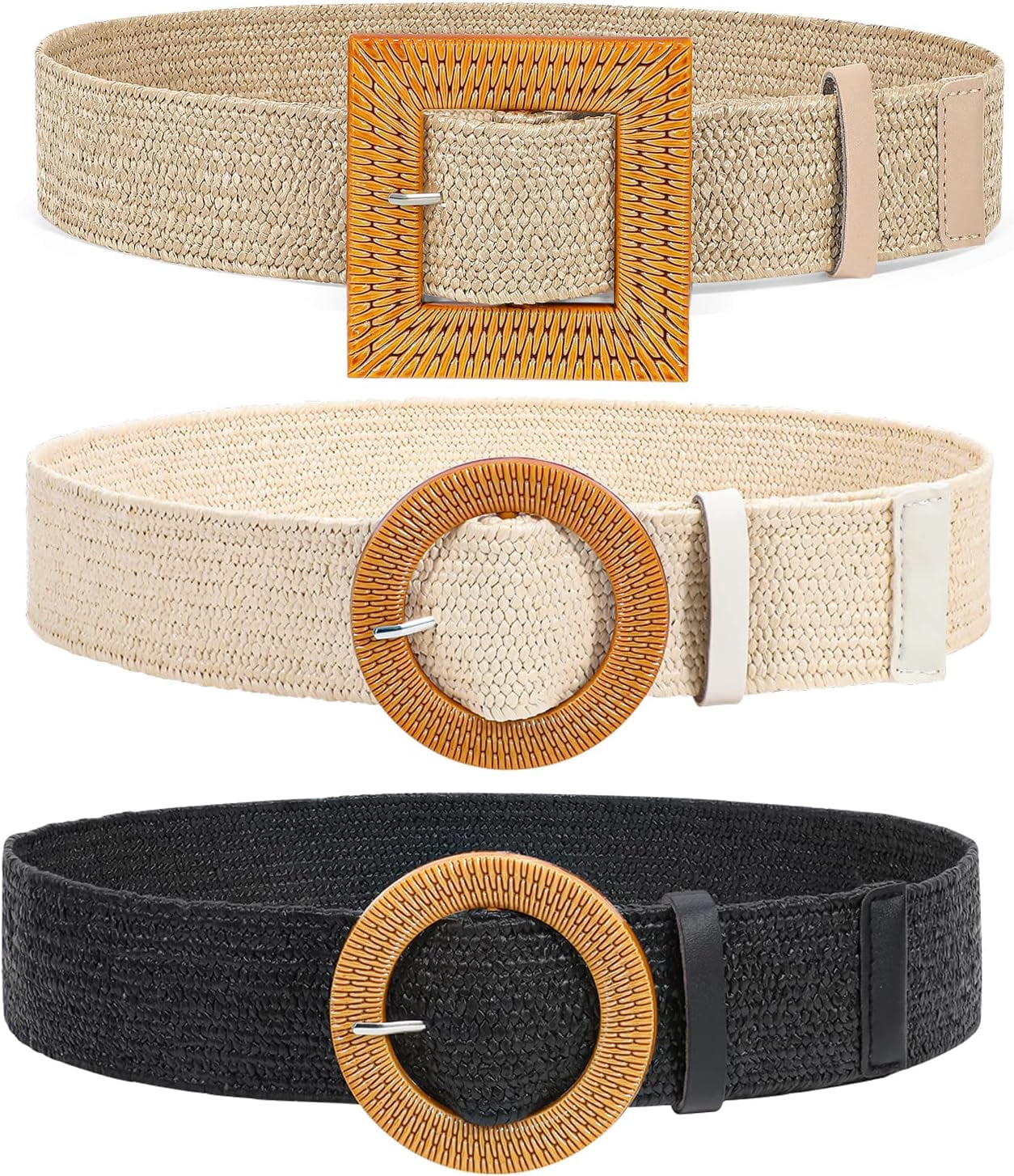 4721 4pcs Straw Woven Belt, Elastic Stretch Waist Belt For Women, Fashion 3 packs women straw elastic stretch waist belts - Temu main image 2