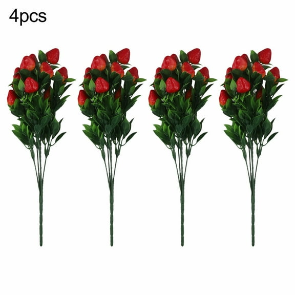4 Pack Strawberry Botanical Bouquet Artificial Strawberry Stems with Green Leave