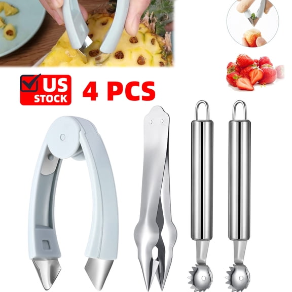 4 Pack Strawberry Huller & Tomato Corer Set - Stem Remover Tool for Strawberry, Potato, Pineapple