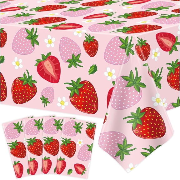 4 Pack Strawberry Tablecloth Strawberry Table Cloth Berry Party Table Cover Sweet One Birthday Party Tablecloth Berry Themed Decor 51 x 86 Inch Fruit Themed Indoor Outdoor Decorations