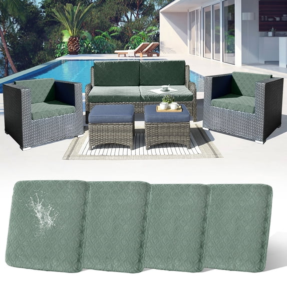 4 Pack Stretch Patio Cushion Covers Outdoor Couch Seat Cushion Covers Replacement,Outdoor Sofa Covers Patio Slipcovers Couch Cover,Washable Furniture Cover, Light Green