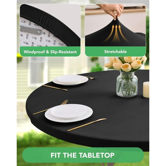 4-Pack Stretch Round Table Covers 56-60 Inch Black Spandex Elastic Fitted Tablecloth Waterproof for Dining Party Banquet Home Decor