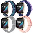 thumbnail image 1 of 4 Pack Stretchy Bands Compatible with Fitbit Versa 3 / Fitbit Sense Bands Women Men, Adjustable Elastic Soft Loop Nylon Breathable Replacement Straps for Fitbit Sense & Versa 3 Smartwatch Wristband, 1 of 6