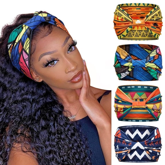 4-Pack Stretchy Turban Headwraps | Soft Sweat-Wicking Fabric | Versatile Knotted Headbands | for Women & Girls, Sports & Casual