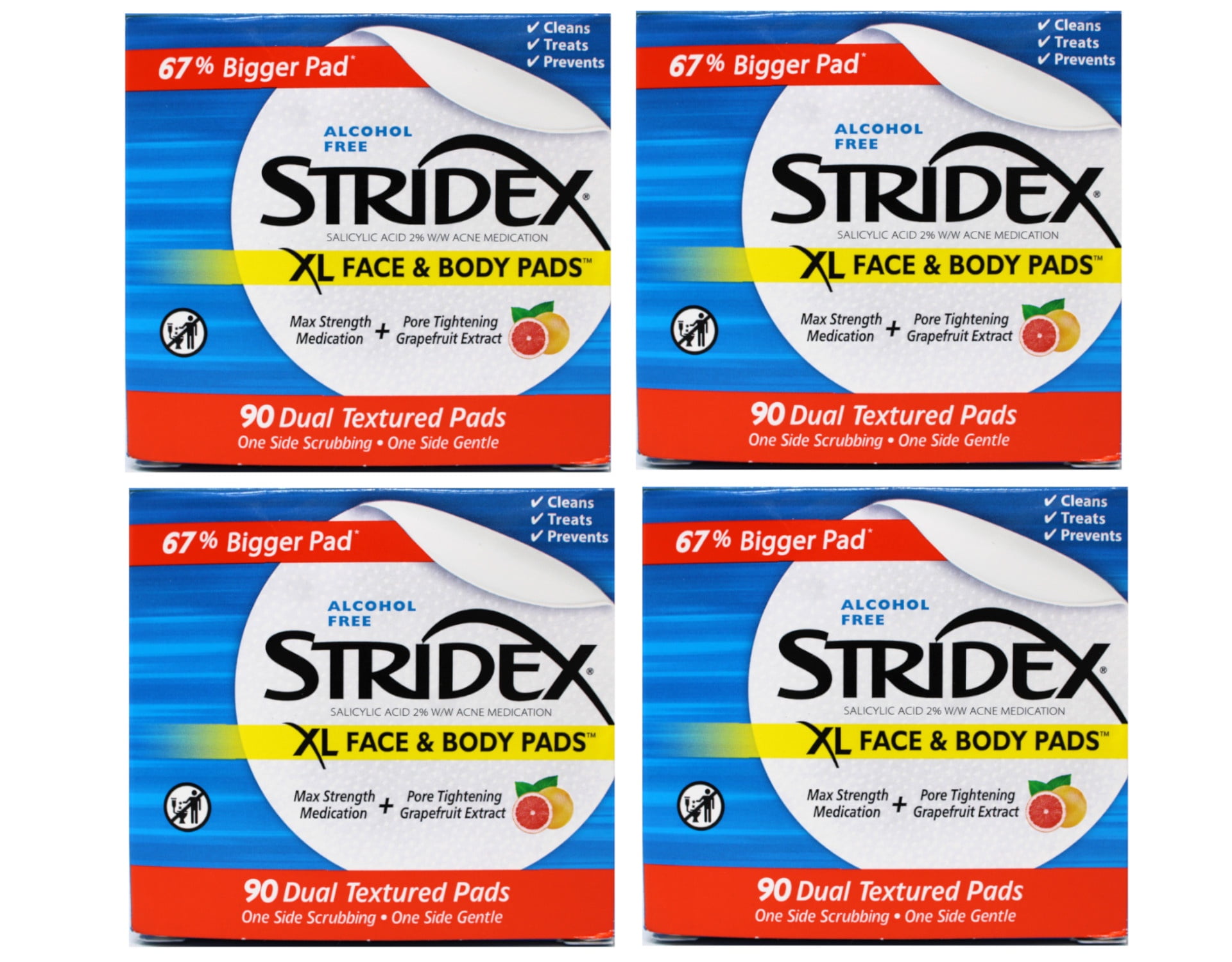 4 Pack - Stridex XL Acne Pads for Face and Body with Salicylic
