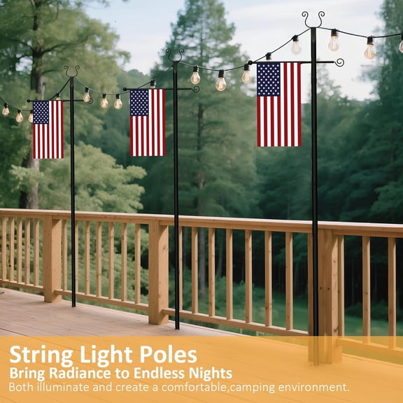 4 Pack String Light Poles 10 Ft - Heavy Metal Lighting Posts for Outdoor Deck, Garden, and Wedding Events