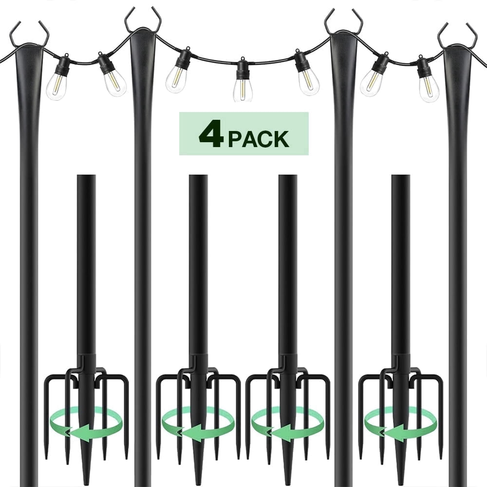 4 Pack String Light Poles,10 Ft Light Poles for Outdoor with Fork,Metal Poles Stand for Patio Deck Backyard