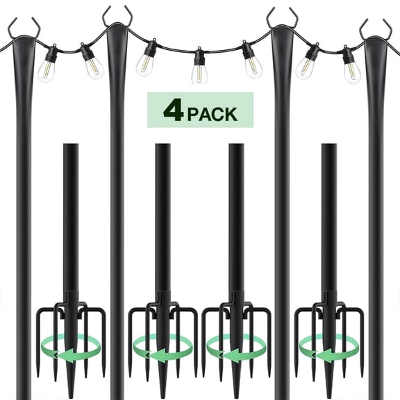 4 Pack String Light Poles,10 Ft Light Poles for Outdoor with Fork,Metal Poles Stand for Patio Deck Backyard