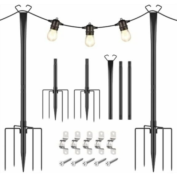 4 Pack String Light Poles,10 Ft Light Poles with Fork for Outside String Lights,Metal Poles Stand for Patio Deck Backyard