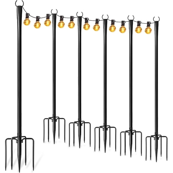 4 Pack String Light Poles for Outside, Thickened Metal Christmas Lights Hanger Pole Outdoor with Fork, Lighting Hanging Post Accessories for Patio Decor Garden Backyard Yard Outside Decorations