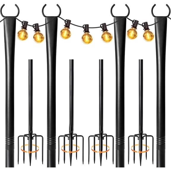 4 Pack String Light Poles for Outside, Upgraded Heavy-Duty Metal Light Poles for Outdoor String Lights with Fork, Adjustable Lighting Accessories for Patio Decor Backyard Pergola Garden Decorations