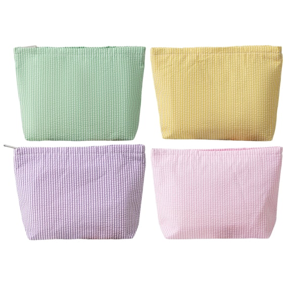 4 Pack Striped Polyester Makeup Bag, Zippered Cosmetic Pouch, Breathable Travel Toiletry Organizer for Women