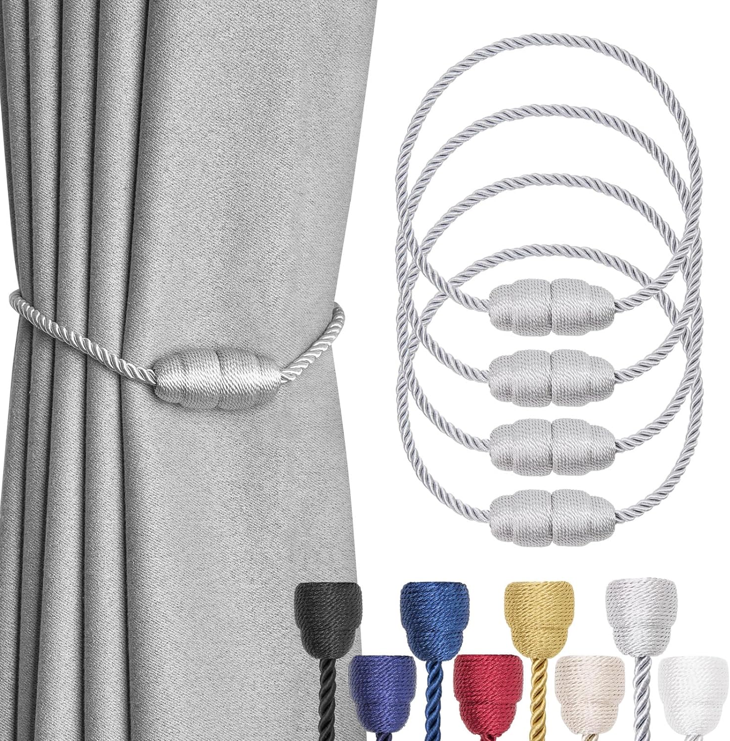 4 Pack Strong Magnetic Curtain Tiebacks Handmade Weave Side Rope ...