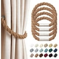 thumbnail image 1 of 4 Pack Strong Magnetic Curtain Tiebacks Modern Simple Style Drape Tie Backs Convenient Decorative Weave Rope Curtain Holdbacks for Thin or Thick Home & Office Window Draperies (Light Coffee), 1 of 5