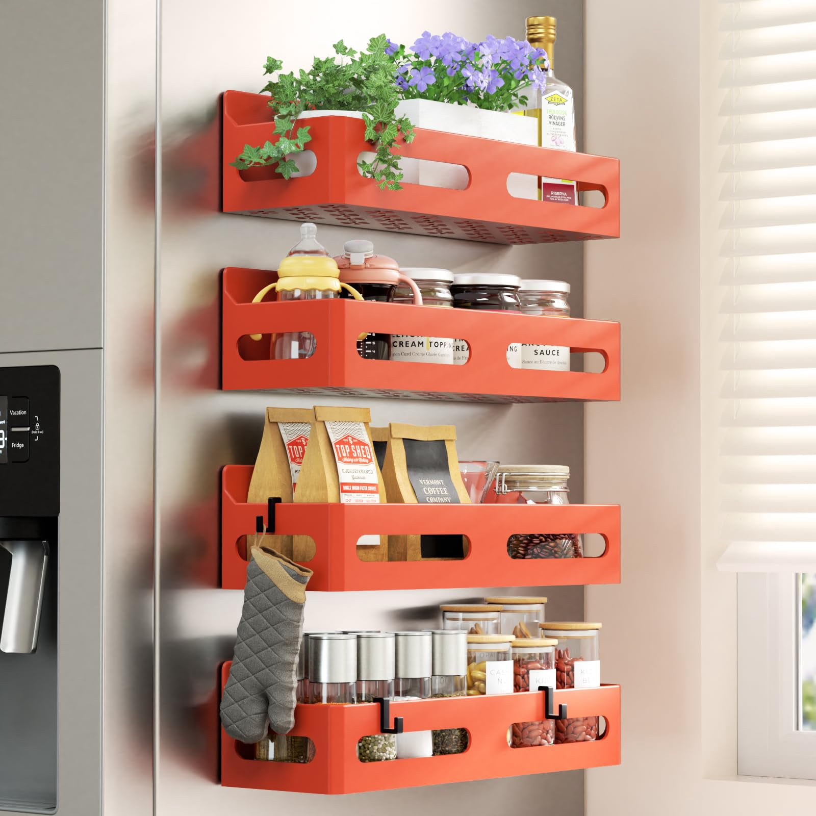 4 Pack Strong Magnetic Spice Rack for Refrigerator, Multipurpose ...