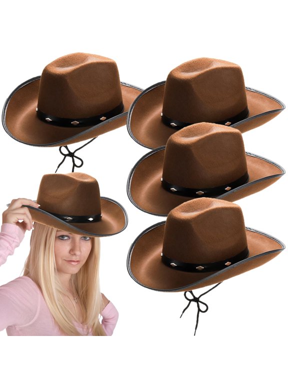 4 Pack Studded Cowboy Hat, Classic Cowgirl Hat for Men & Women Western Hat Wide Brim Cowboy Hat with Strap and Rivet