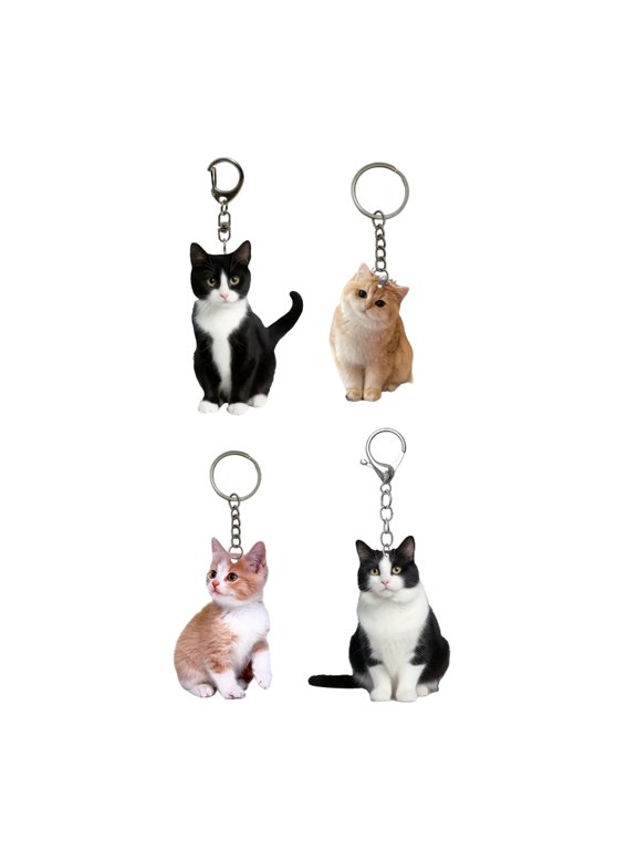 4 Pack Stylish Cat Keychain Portable Accessory Cat Keyring Bag Charm Acrylic Texture for Decorating Bags and Keys