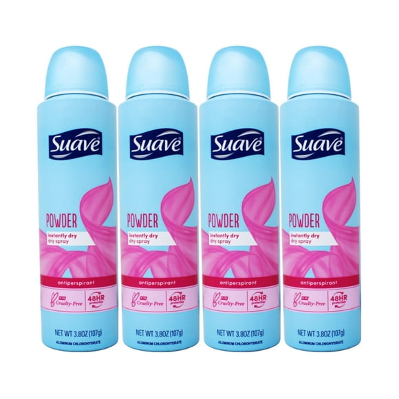 4 Pack - Suave Dry Spray Instantly Dry Powder Antiperspirant Deodorant, 3.8 oz