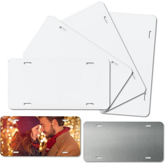 4 Pack Sublimation License Plate Blanks,Heat Thermal Transfer Sheet DIY Picture Sublimation Blank,NOGIS Metal Aluminum Automotive License Plate Plates Tag for Custom Design Work - White