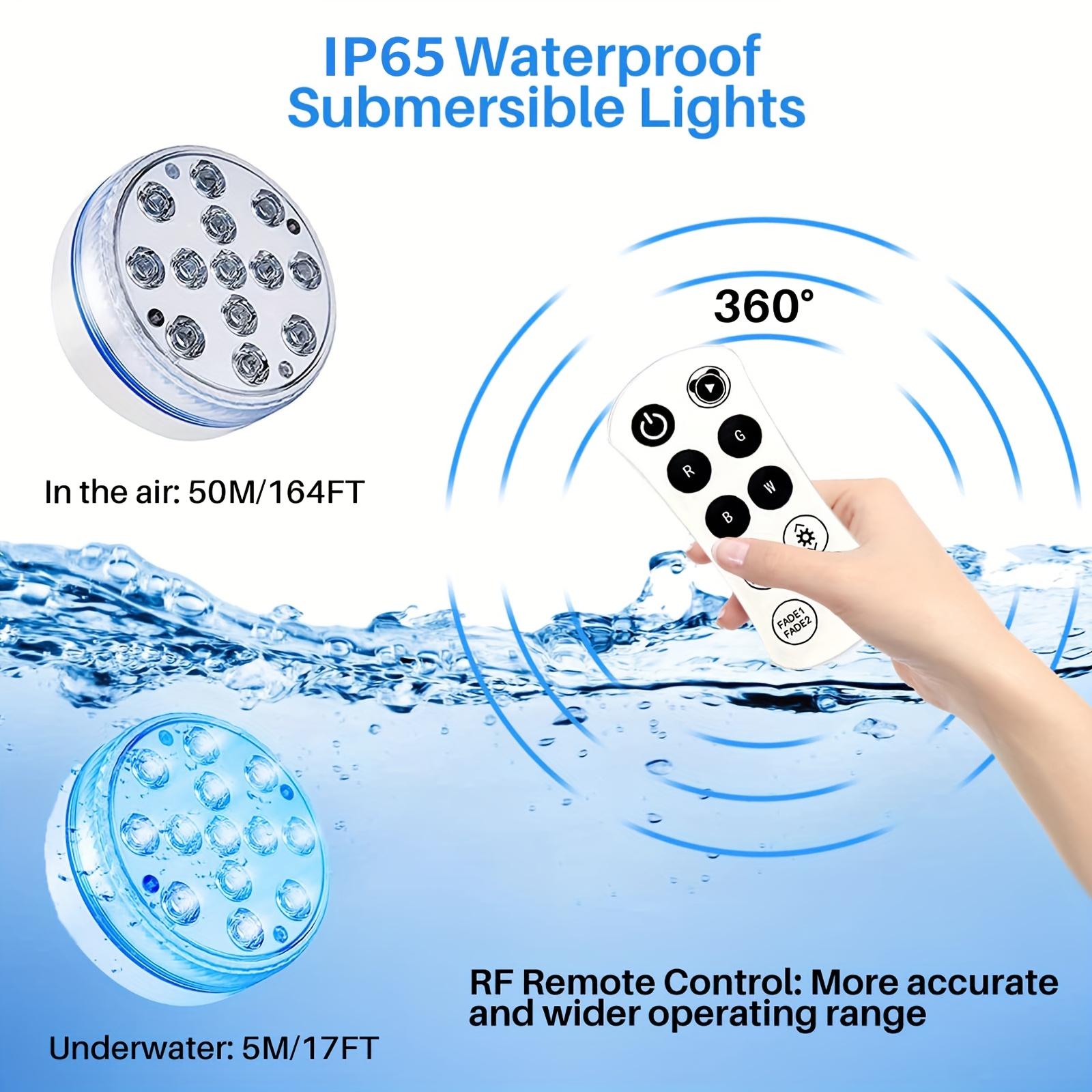 LUNSY 4-Pack Submersible LED Lights – RGB Color Changing, RF Remote, IP68 Waterproof, Suction Cups & Magnets For Pool, Pond, Bathtub