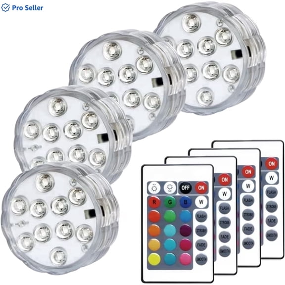 Toopower 4-Pack Submersible LED Pool Lights with Remote, 16 Colors 4 Modes Battery Operated Underwater Light for Inground Above Ground Pools, Pond Decor