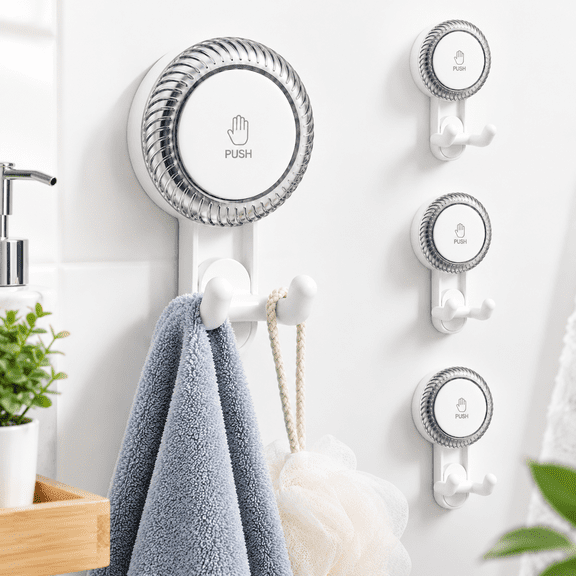 4 Pack Suction Cup Double Hooks, No Drill Bathroom Shower Storage Hooks