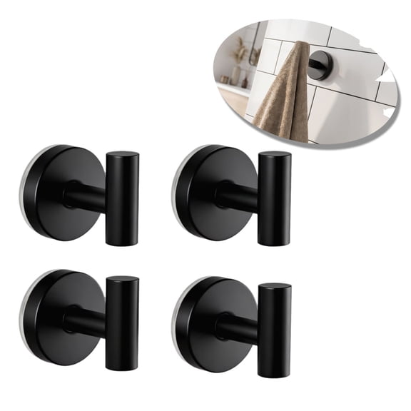 4 Pack Suction Cup Hooks for Shower, Heavy Duty Towel Hooks for Bathroom, No Drill Wall Mounted Hooks for Hanging Loofah, Robe, Towels, Matte Black