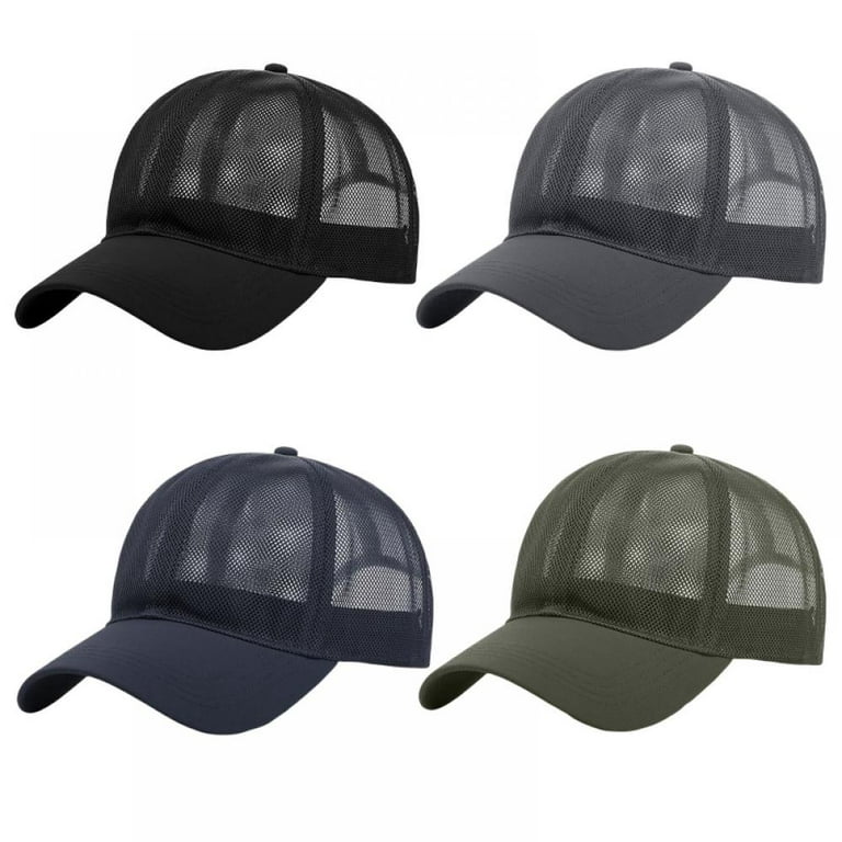 QRxue 4 Pack Summer Mesh Baseball Cap for Men Adjustable Breathable Caps Women Men's Mesh Hat Quick Dry Cool Hats Casual Trucker Hat for Travel