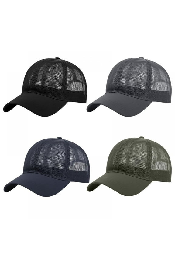 4 Pack Summer Mesh Baseball Cap for Men Adjustable Breathable Caps Women Men's Mesh Hat Quick Dry Cool Hats Casual Trucker Hat for Travel Outdoor Sports, Black, Gray, Navy blue and Green