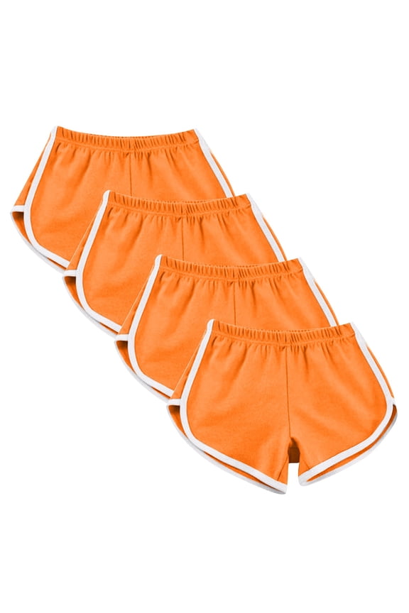 4 Pack Summer Shorts for Women Athletic Running Shorts Multipack Womens Teens Sports Yoga Quick Dry Dance Shorts (M, Orange)