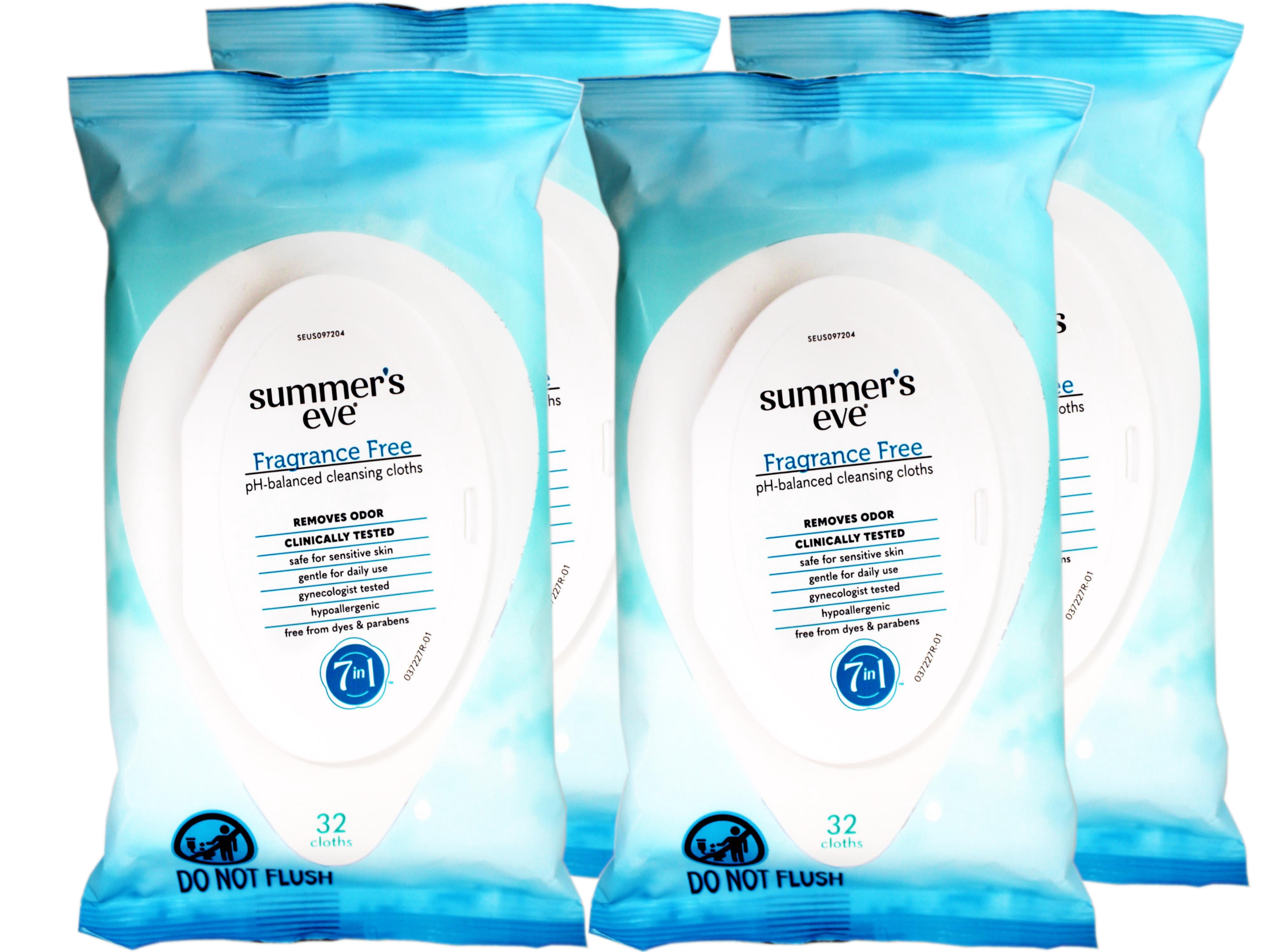 4 Pack - Summer's Eve Fragrance Free Daily Gentle Cloths, 32 Count