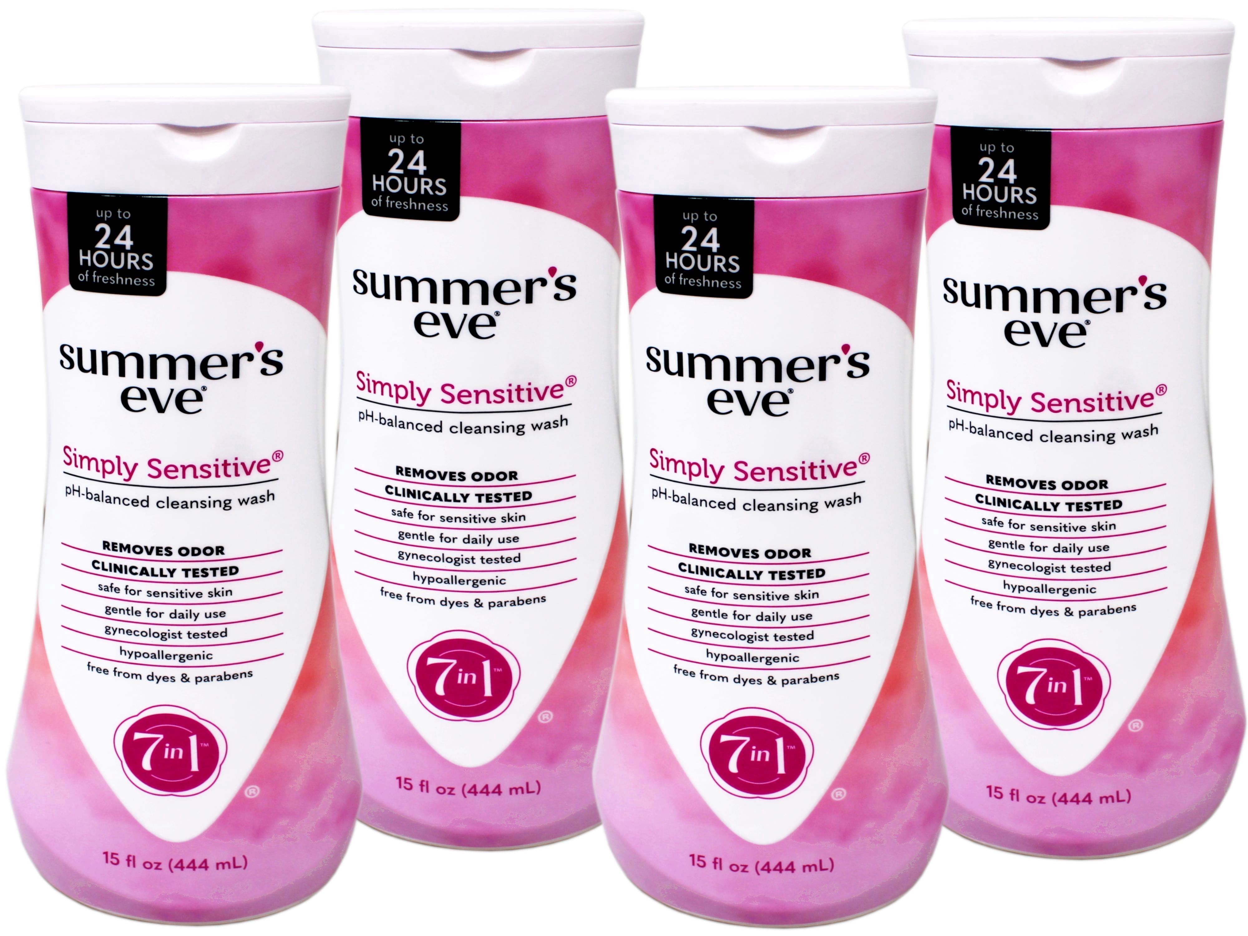 4 Pack - Summer’s Eve Simply Sensitive Daily Feminine Wash, Removes Odor, pH Balanced, 15 fl oz