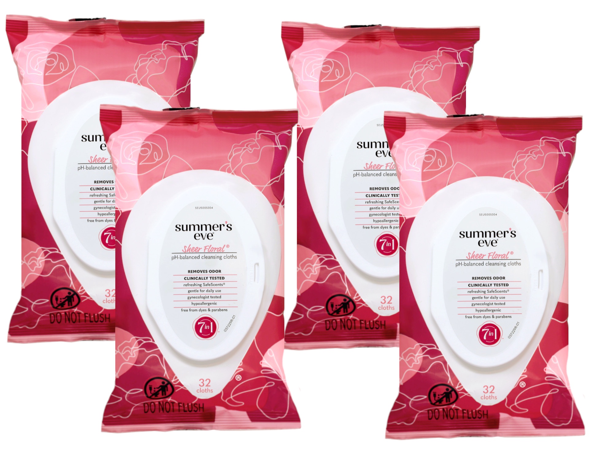 4 Pack - Summers Eve Feminine Cleansing Cloths Sensitive Skin Sheer Floral 32 Each
