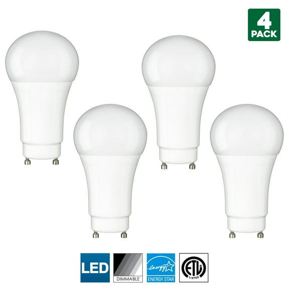 4 Pack Sunlite GU24 Base LED Bulb, Dimmable, 10 Watt (60 W Equivalent), CFL Replacement, 2700K Warm White, 800 Lumens, 25000 Hour Life Span