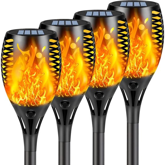 4 Pack Super Larger Size Solar Flame  Lights with Flickering Flame, Solar Flame Lights Outdoor  for Garden Decor, Extra Bright Tiki  Solar Lights Outdoor for Pathway Patio Yard