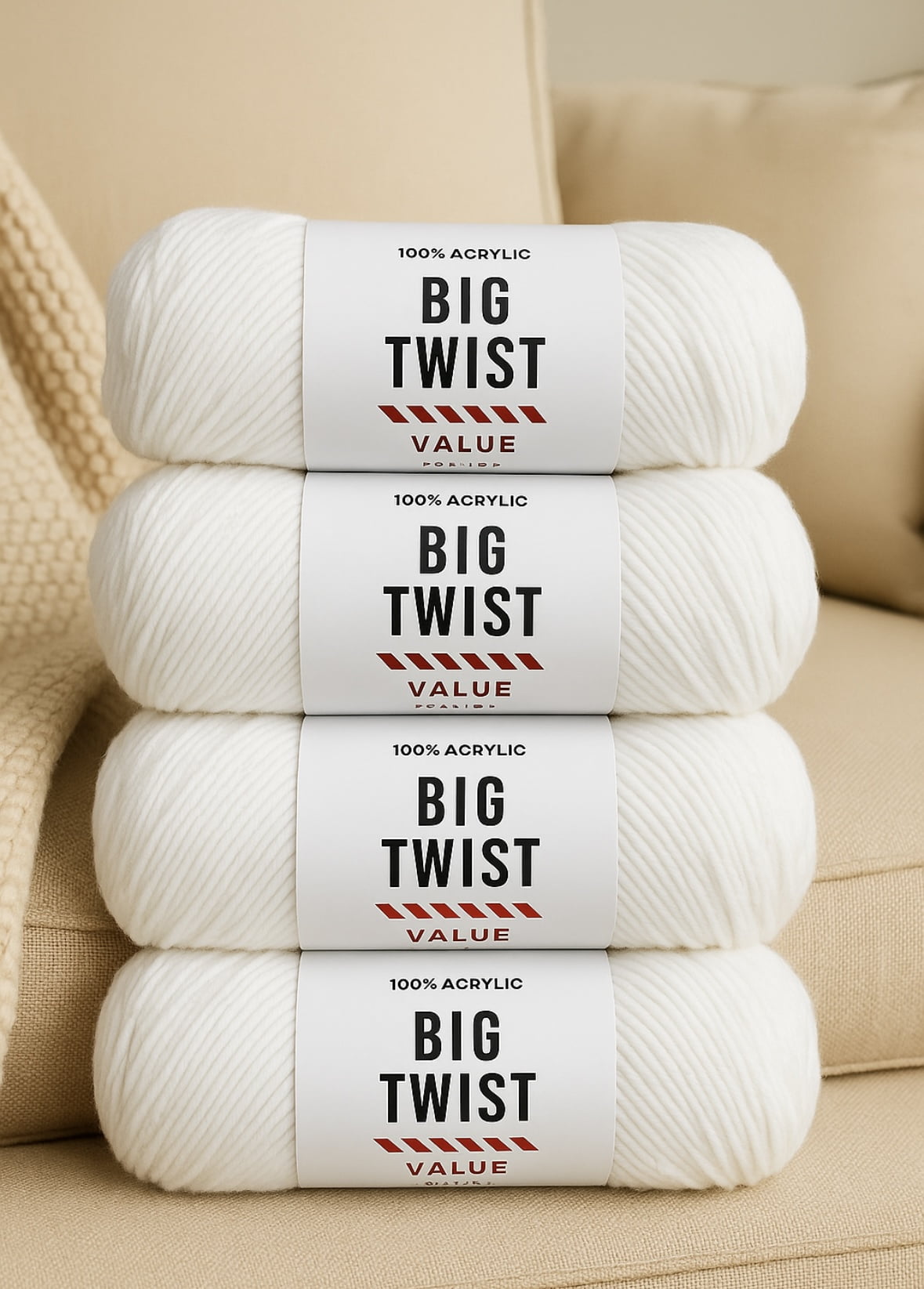 4 Pack Super Saver Big Twist Value Yarn Bundle in White