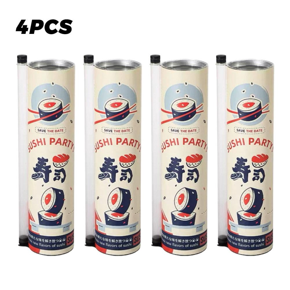 4-Pack Sushi Push Pops Containers, Robust Food-Grade Paper Sushi Tubes with Leak-Proof PVC Lining, Resilient Portable Sushi Roller Dispensers for Parties & Picnics, 8.4-Inch