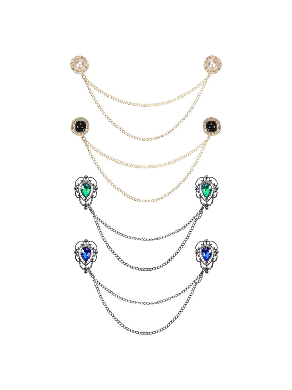 4 Pack Sweater Clips Vintage Cardigan Collar Clips with Chain for Women