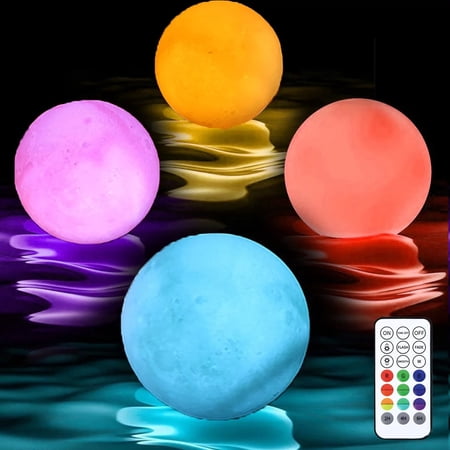 4-Pack Swimming Pool Floating Pool Moon Lights: 16 Color IP68 Diameter 3.14inch Waterproof LED Ball Light(Moon Light)