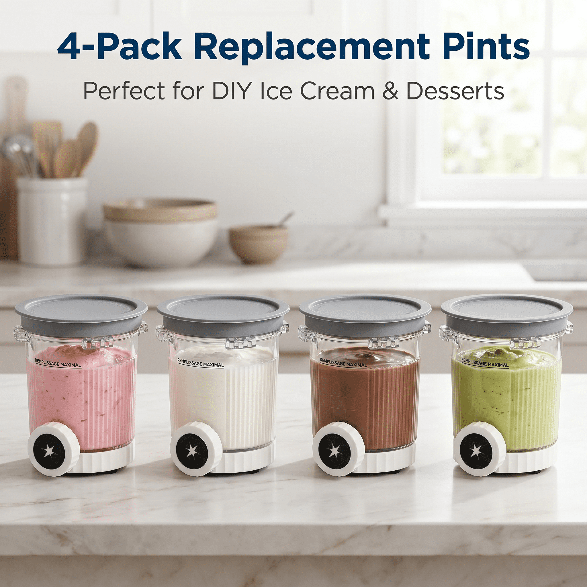 TAVENE Creami Containers 4 Pack, Pints and Lids Compatible with Ninja Swirl Ice Cream NC700 NC701