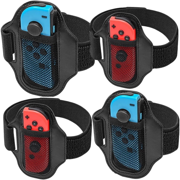 [4 Pack] Switch Leg Strap for Switch Sports, Switch Soccer Leg Straps Compatible with Switch Sports/Ring Fit Adventure, Two Size Adjustbale Elastic Strap for Adults & Children, Black