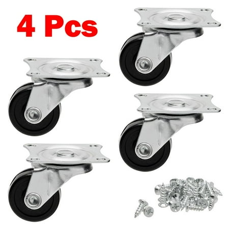 4 Pack Swivel Casters 1In Silver Rubber Furniture Wheels With Top Plates, Screws