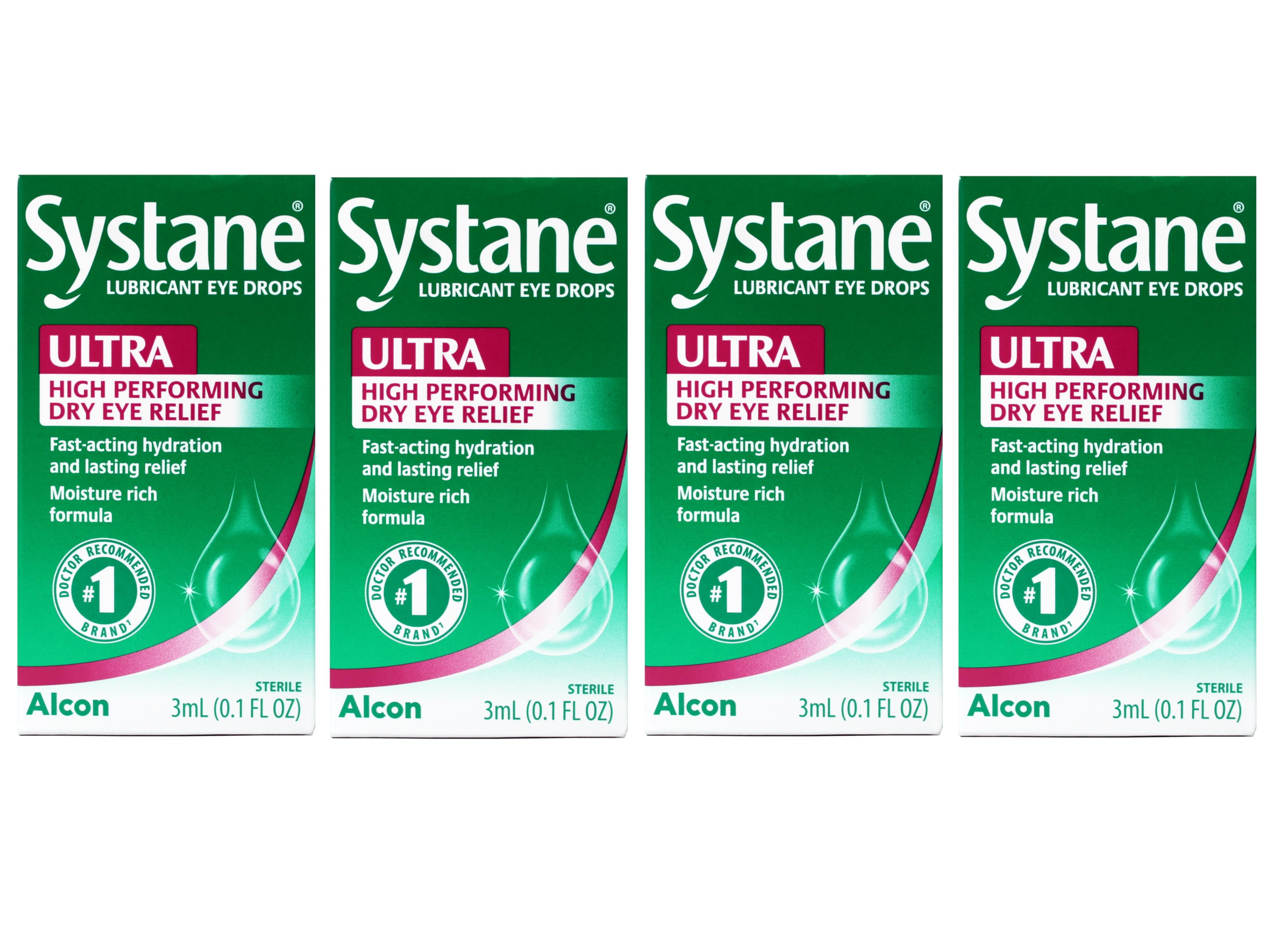 4 Pack - Systane Lubricant Eye Drops Ultra High Performing Dry Eye Relief, 3ml (0.1 fl oz)